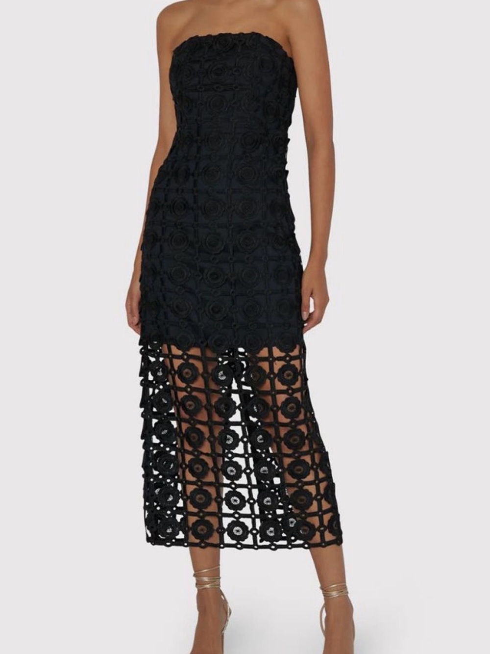 Milly Kait Lace Strapless Midi Dress - Black NWT